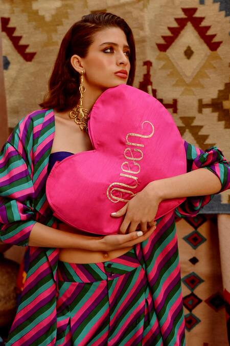 Buy_Pallavi Jaipur_Multi Color , Satin Collared Leheriya Jacket Pant Set _Online_at_Aza_Fashions