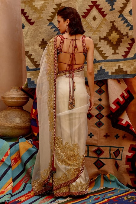 Pallavi Jaipur Embroidered Saree With Tie-Up Blouse 