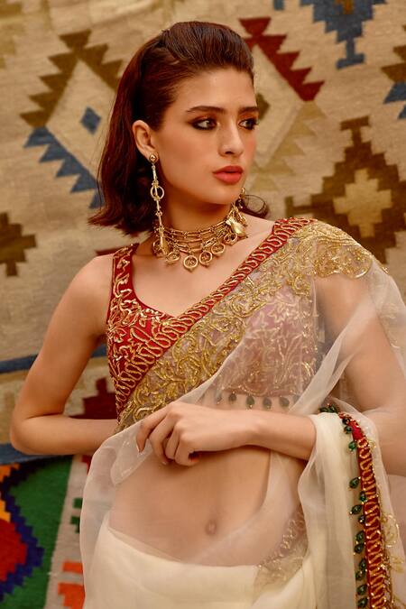 Shop Pallavi Jaipur Green Linen, Satin, Organza Embroidery, Beads Saree With Tie-up Blouse Online at Aza Fashions Shop_Pallavi Jaipur_Green Linen, Satin, Organza Embroidery, Beads Saree With Tie-up Blouse _Online_at_Aza_Fashions