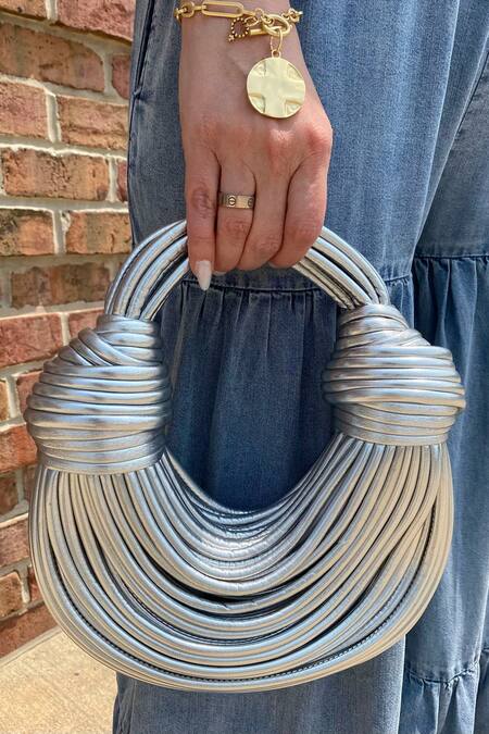 Pine And Drew_Silver Iris Leather Bag_Online_at_Aza_Fashions