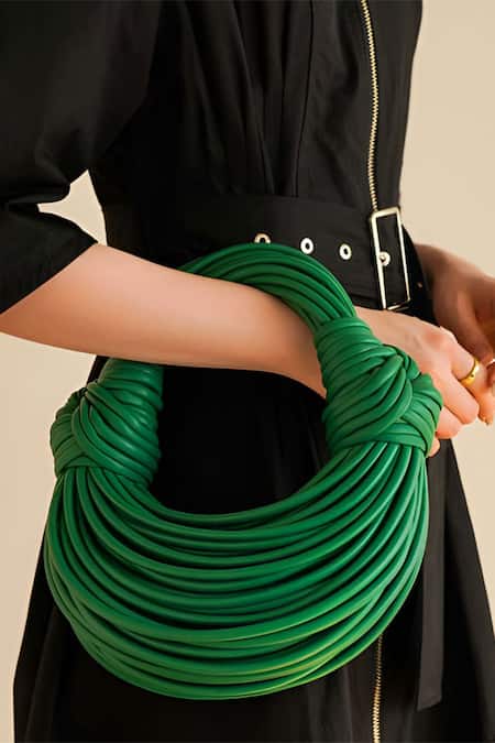 Buy Pine And Drew Green Iris Noodle Strap Leather Bag at Aza Fashions Buy_Pine And Drew_Green Iris Noodle Strap Leather Bag_at_Aza_Fashions