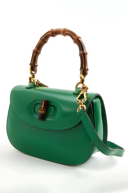 Pine And Drew_Green Vivian Box Shaped Leather Handbag_Online_at_Aza_Fashions
