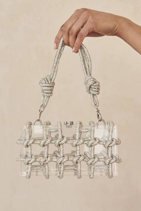 Buy_Pine And Drew_Silver Brittany Transparent Acrylic Embellished Bag_Online_at_Aza_Fashions