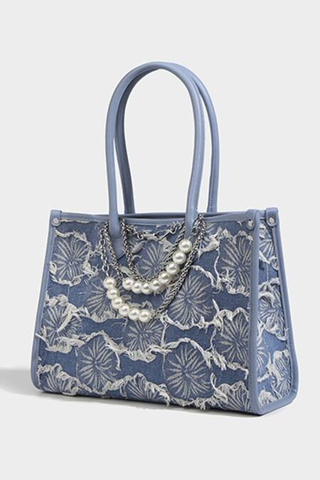 Pine And Drew_Blue Elsa Thread Embroidered Tote Bag_Online_at_Aza_Fashions