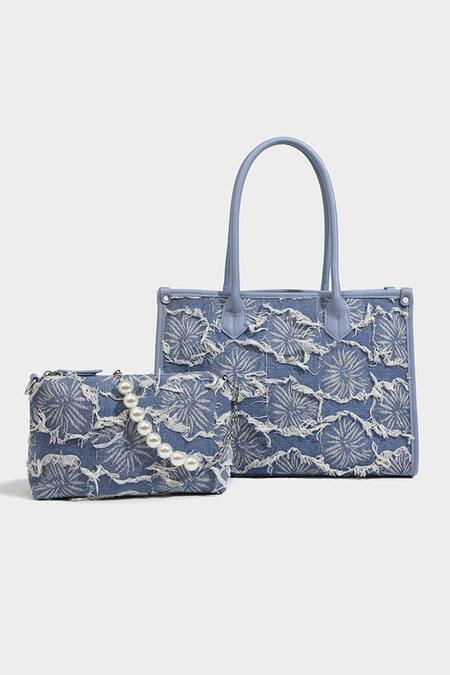 Pine And Drew_Blue Elsa Thread Embroidered Tote Bag_at_Aza_Fashions