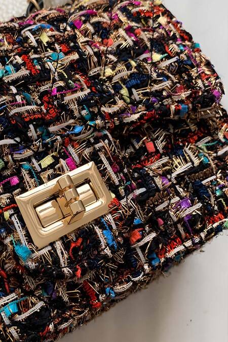 Pine And Drew_Black Greta Geometric Pattern Bag_Online_at_Aza_Fashions