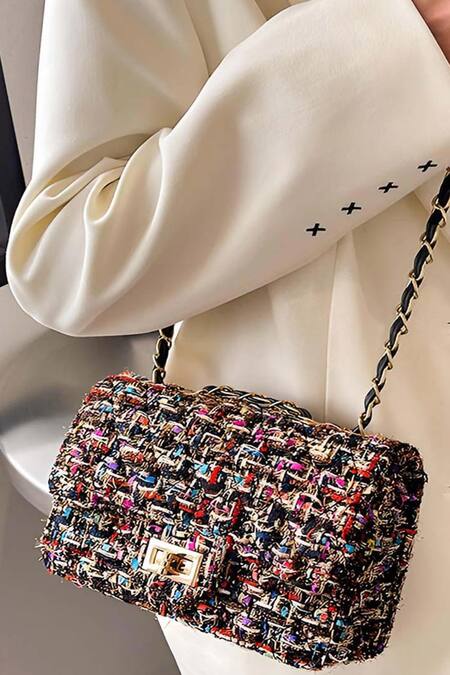 Buy_Pine And Drew_Black Greta Geometric Pattern Bag_Online_at_Aza_Fashions