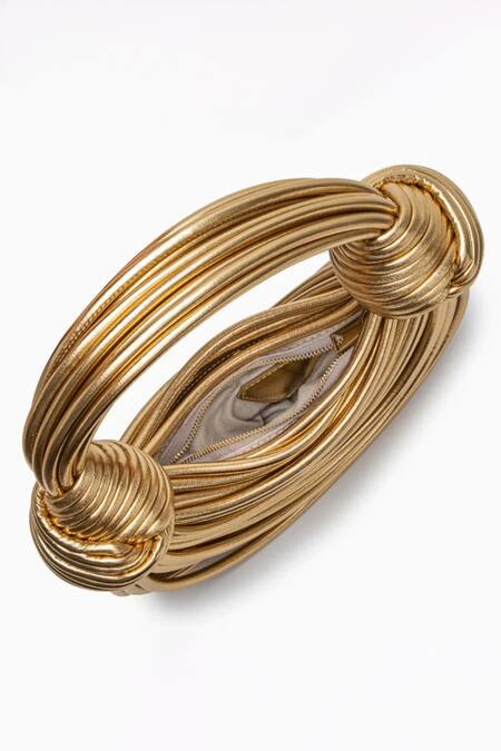 Pine And Drew Gold Iris Semi Circle Shaped Leather Bag Online at Aza Fashions Pine And Drew_Gold Iris Semi Circle Shaped Leather Bag_Online_at_Aza_Fashions