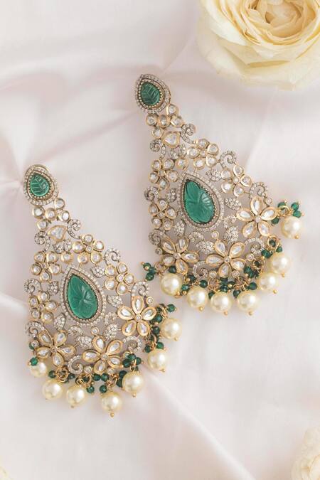 Dual Side Precious Kemp Earrings - Green Pearl - Suvitamara