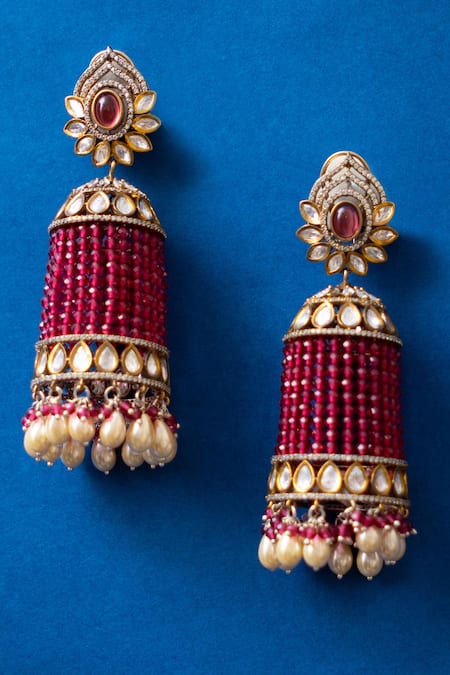 OOMPH Jewellery Red Meenakari Floral Long Pearl Tassel Jhumka Earrings Buy  OOMPH Jewellery Red Meenakari Floral Long Pearl Tassel Jhumka Earrings  Online at Best Price in India  Nykaa