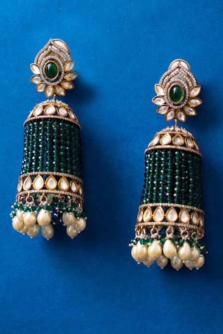 Traditional Pearl and Gem Multiple Jhumki Tassel Earring – Glitter Gleam