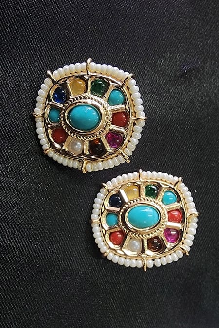 The Bling Girll Gold Plated Stones Embellished Stud Earrings 