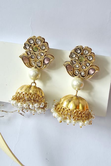 XXl Size stud with small jhumka hanging earring and maang tikka – Simpliful  Jewelry