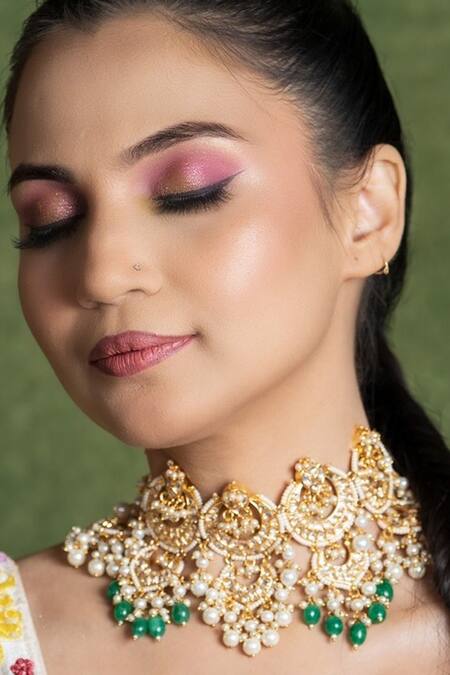 The Bling Girll Pearls & Kundan Embellished Choker Necklace Set 