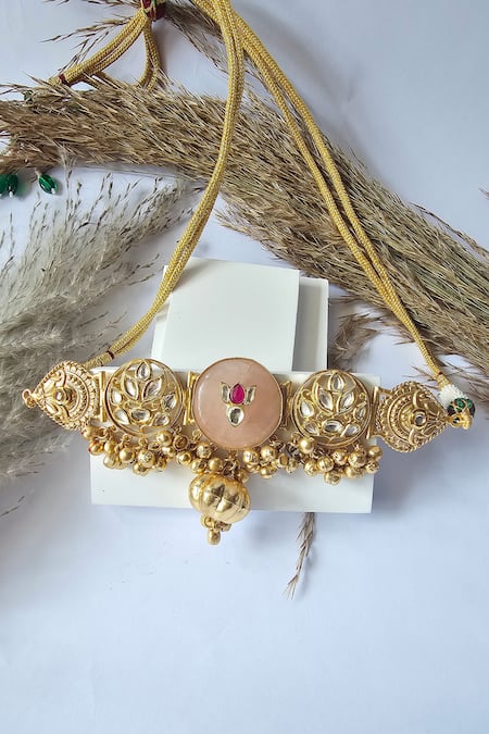 The Bling Girll Gold Plated Beads Floral Embellished Choker Necklace 