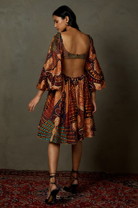 Shop RI.Ritu Kumar Black Cotton Silk Printed And Hand Embroidered Abstract Dotted & Dress at Aza Fashions Shop_RI.Ritu Kumar_Black Cotton Silk Printed And Hand Embroidered Abstract Dotted & Dress _at_Aza_Fashions