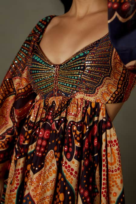 Shop RI.Ritu Kumar Black Cotton Silk Printed And Hand Embroidered Abstract Dotted & Dress Online at Aza Fashions Shop_RI.Ritu Kumar_Black Cotton Silk Printed And Hand Embroidered Abstract Dotted & Dress _Online_at_Aza_Fashions