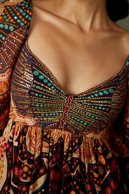 RI.Ritu Kumar Black Cotton Silk Printed And Hand Embroidered Abstract Dotted & Dress at Aza Fashions RI.Ritu Kumar_Black Cotton Silk Printed And Hand Embroidered Abstract Dotted & Dress _at_Aza_Fashions