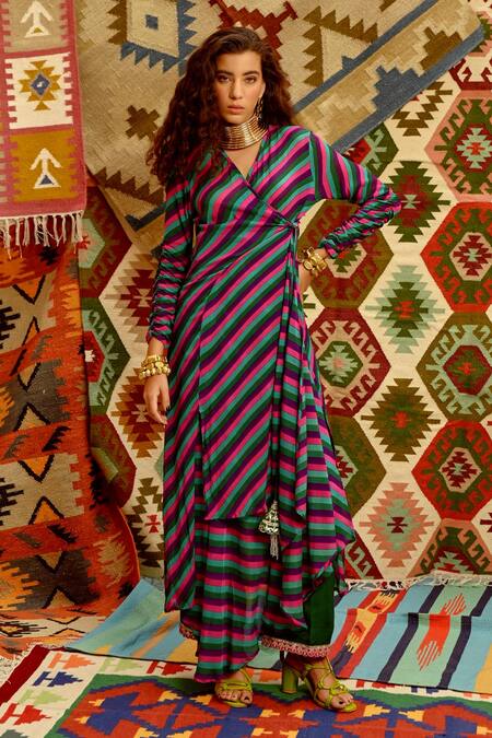 Pallavi Jaipur Multi Color Chanderi, Crepe, Silk Embroidery, Indi-leheriya Angarkha Pant Set Online at Aza Fashions Pallavi Jaipur_Multi Color Chanderi, Crepe, Silk Embroidery, Indi-leheriya Angarkha Pant Set _Online_at_Aza_Fashions