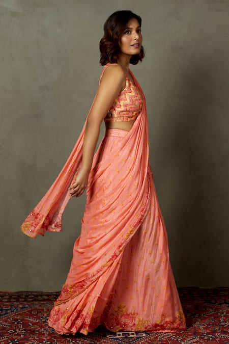RI Ritu Kumar Red & Gold Hand Embroidered Lehanga Set – Saris and Things