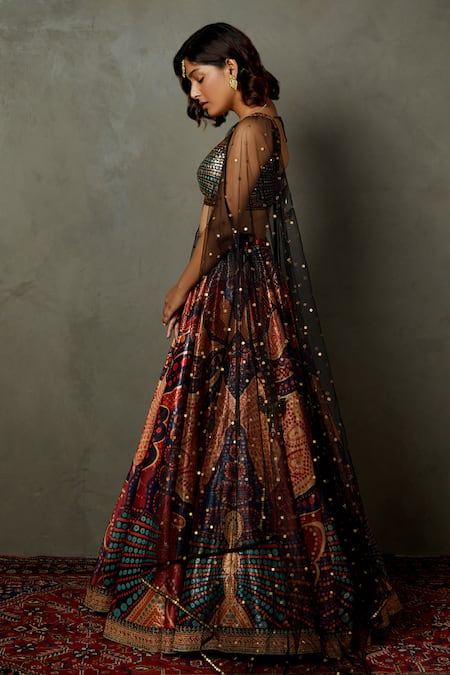 RI.Ritu Kumar Black Polyester Embroidery, Sequins Round Petunia Print Lehenga And Blouse Set Online at Aza Fashions RI.Ritu Kumar_Black Polyester Embroidery, Sequins Round Petunia Print Lehenga And Blouse Set _Online_at_Aza_Fashions