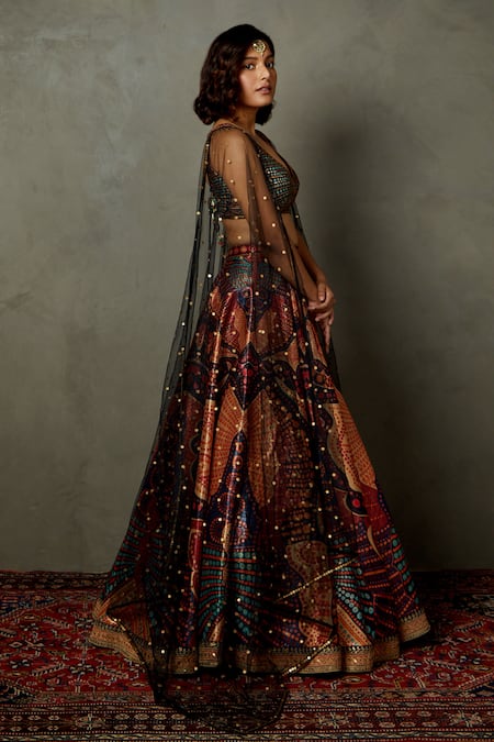 Buy RI.Ritu Kumar Black Polyester Embroidery, Sequins Round Petunia Print Lehenga And Blouse Set Online at Aza Fashions Buy_RI.Ritu Kumar_Black Polyester Embroidery, Sequins Round Petunia Print Lehenga And Blouse Set _Online_at_Aza_Fashions