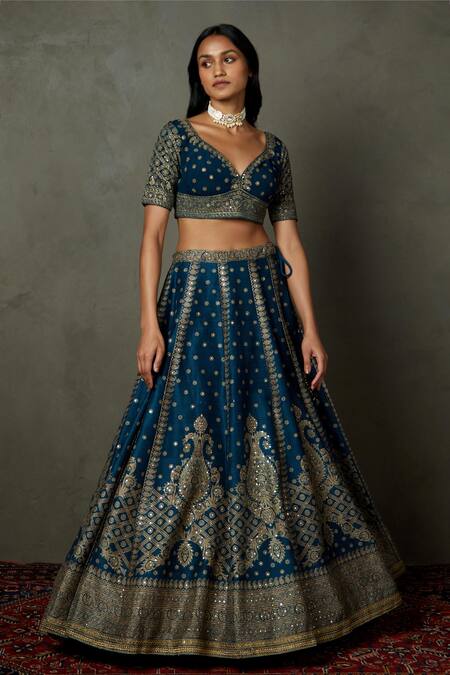 RI.Ritu Kumar_Silk Dupion</i><li>color Printed Aari Embroidered Bridal Lehenga Set _Online_at_Aza_Fashions