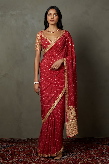 RI.Ritu Kumar Hand Embroidered Saree With Unstitched Blouse Piece 