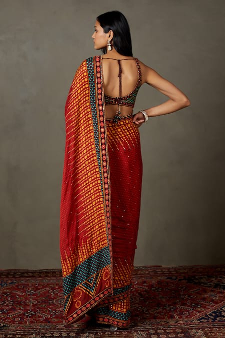 RI.Ritu Kumar Abstract Print Designer Saree Set 