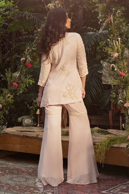 Samatvam By Anjali Bhaskar Pink Georgette, Polyester Pearls, Embroidery Keyhole Neck Work Kurta Sharara Set Online at Aza Fashions Samatvam By Anjali Bhaskar_Pink Georgette, Polyester Pearls, Embroidery Keyhole Neck Work Kurta Sharara Set _Online_at_Aza_Fashions