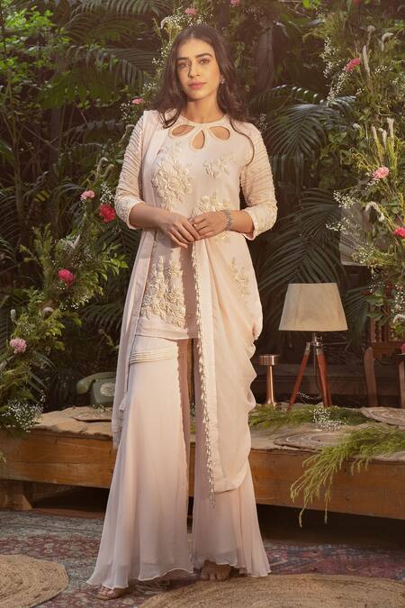 Buy Samatvam By Anjali Bhaskar Pink Georgette, Polyester Pearls, Embroidery Keyhole Neck Work Kurta Sharara Set Online at Aza Fashions Buy_Samatvam By Anjali Bhaskar_Pink Georgette, Polyester Pearls, Embroidery Keyhole Neck Work Kurta Sharara Set _Online_at_Aza_Fashions