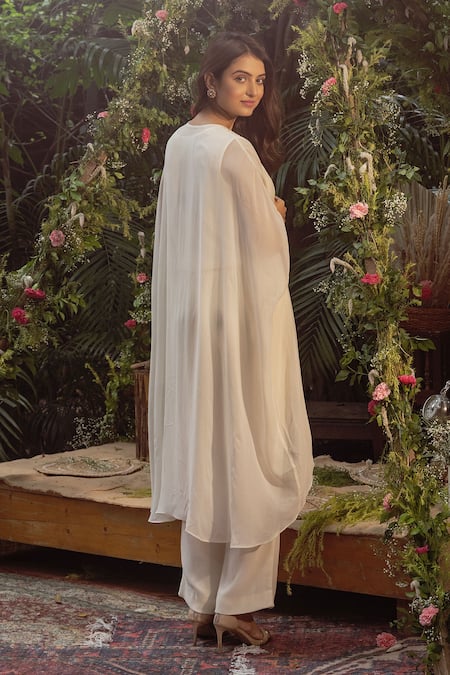 Shop Samatvam By Anjali Bhaskar Ivory Georgette Pearls, Embroidery Round Naz Thread Work Kaftan Kurta And Pant Set at Aza Fashions Shop_Samatvam By Anjali Bhaskar_Ivory Georgette Pearls, Embroidery Round Naz Thread Work Kaftan Kurta And Pant Set _at_Aza_Fashions