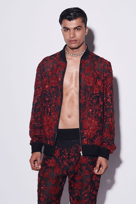 Varun Bahl_Black Organza Sequins, Embroidery Jacket And Trouser Set _Online_at_Aza_Fashions