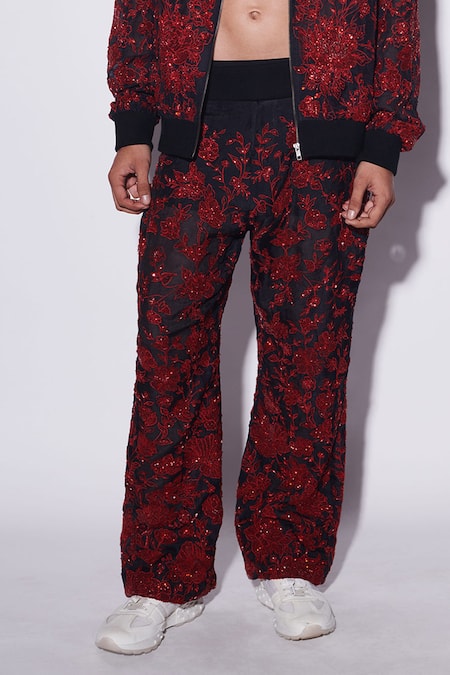 Buy_Varun Bahl_Black Organza Sequins, Embroidery Jacket And Trouser Set _Online_at_Aza_Fashions