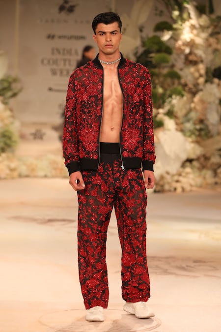 Buy_Varun Bahl_Black Organza Sequins, Embroidery Jacket And Trouser Set 