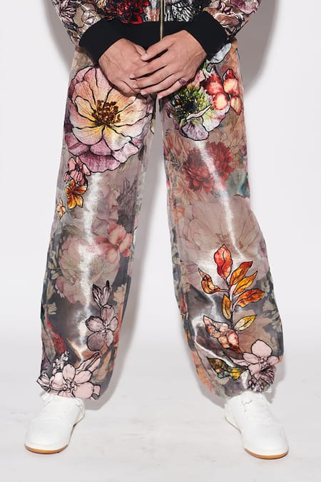 Varun Bahl_Black Tissue Embroidery Printed Bomber Jacket And Trouser Set _Online_at_Aza_Fashions