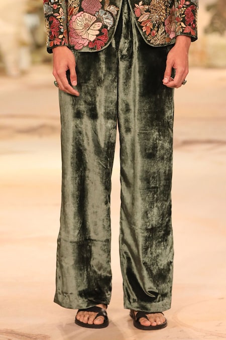 Green Velvet Flared Pants | MARINELLA GALLONI