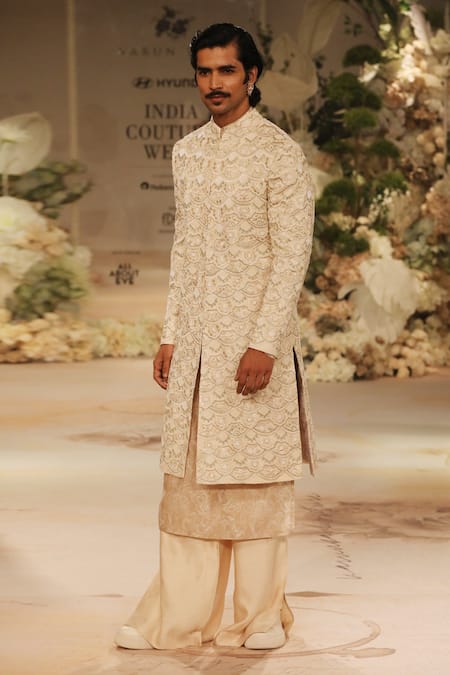Shop_Varun Bahl_Beige Modal, Silk, , , Sherwani Set 