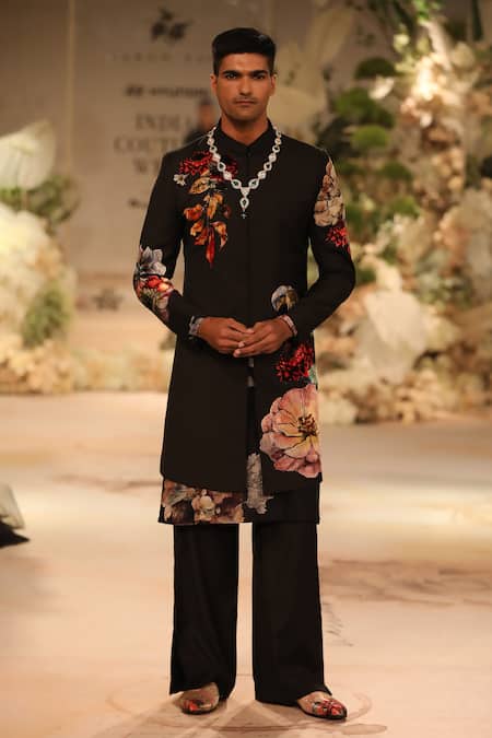 Varun Bahl Velvet Applique Sherwani Set 