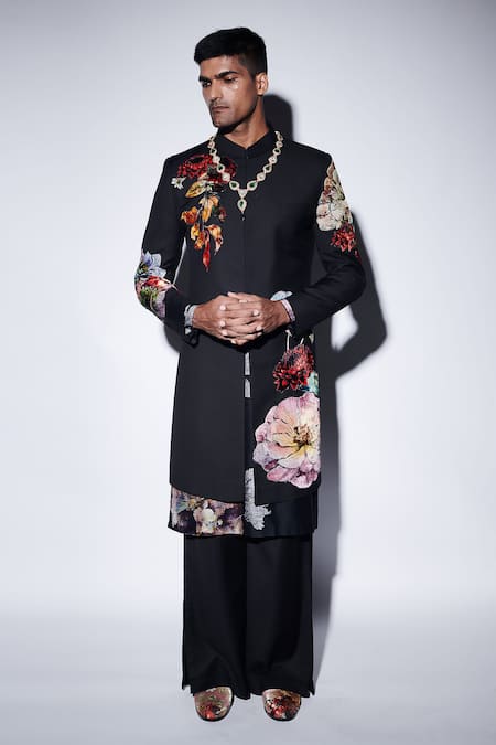 Varun Bahl Velvet Applique Sherwani Set 