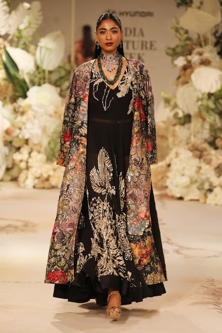 Varun Bahl Floral Sequin Embroidered Anarkali With Jacket 