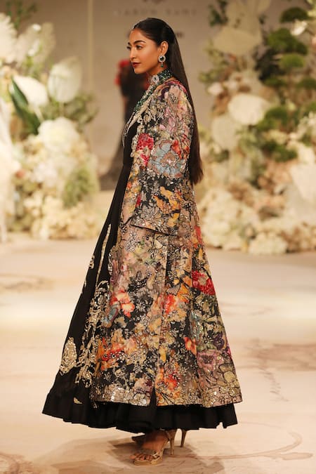 Shop_Varun Bahl_Black Georgette, Brocade Sequins, Floral Embroidered Anarkali With Jacket _at_Aza_Fashions