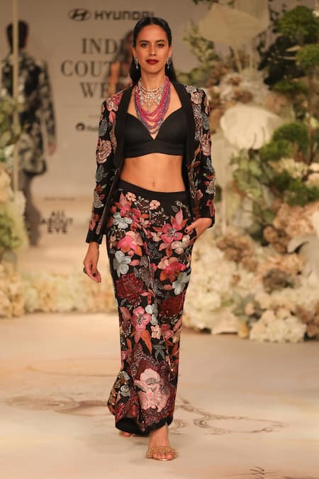 Varun Bahl Chanderi Silk Floral Embellished Jacket Trouser Set 