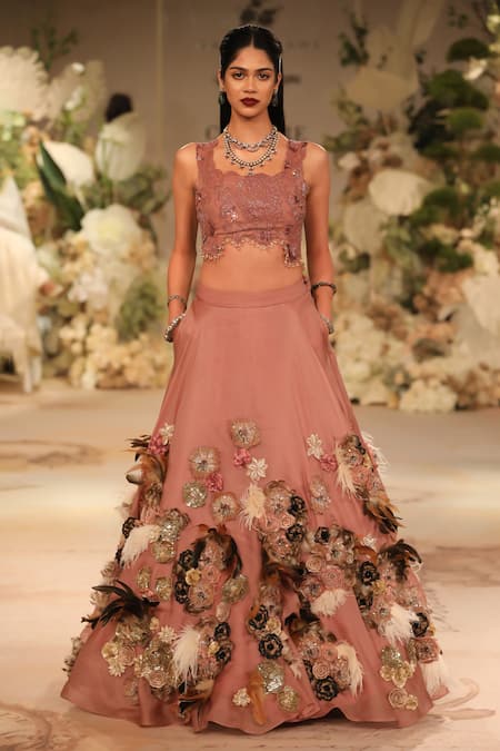 Varun Bahl Floral Corsage Applique Lehenga With Blouse 