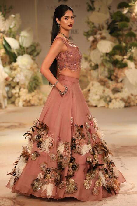 Varun Bahl Floral Corsage Applique Lehenga With Blouse 
