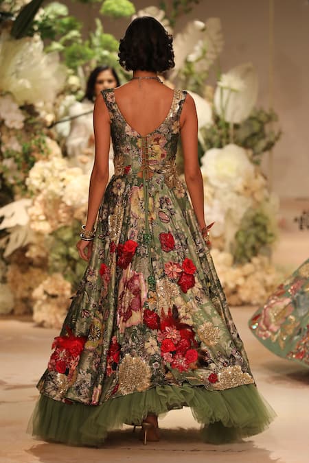 Varun Bahl Botanic Print Corsage Gown 