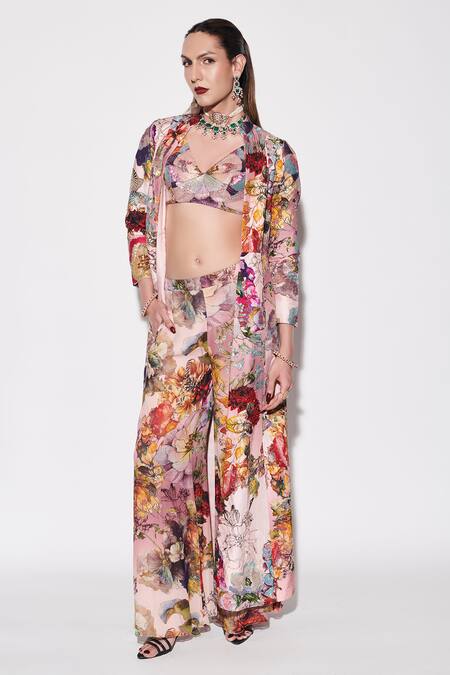 Buy Varun Bahl Pink Silk, Georgette Sequins V-neck, Mandarin Embellished Long Jacket Pant Set Online at Aza Fashions Buy_Varun Bahl_Pink Silk, Georgette Sequins V-neck, Mandarin Embellished Long Jacket Pant Set _Online_at_Aza_Fashions