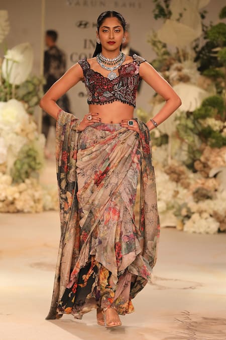 Varun Bahl Blossom Print Pre-Stitched Saree With Blouse 