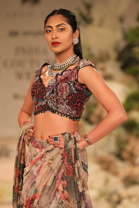 Varun Bahl Blossom Print Pre-Stitched Saree With Blouse 