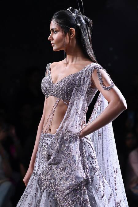 Buy_Dolly J_Purple Tulle, Silk Pearls, Crystals Sweetheart Daphne Embroidered Lehenga Set _Online_at_Aza_Fashions